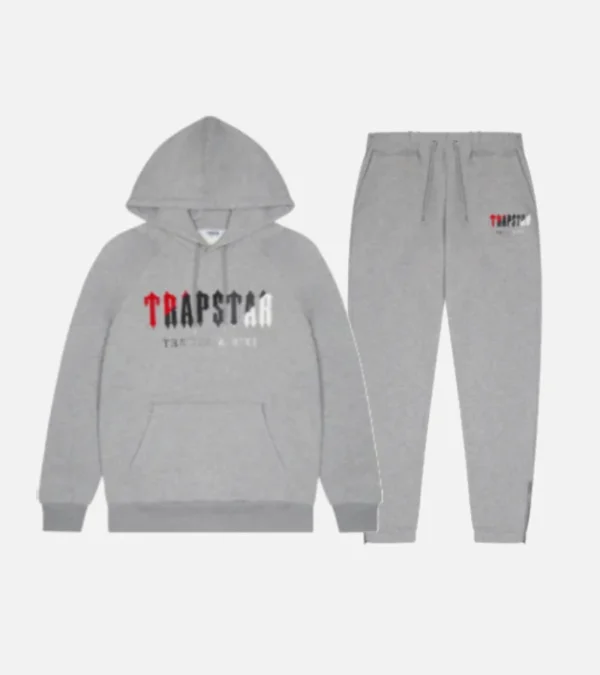 Trapstar Chenille Decoded Tracksuit Grey Red - Image 1