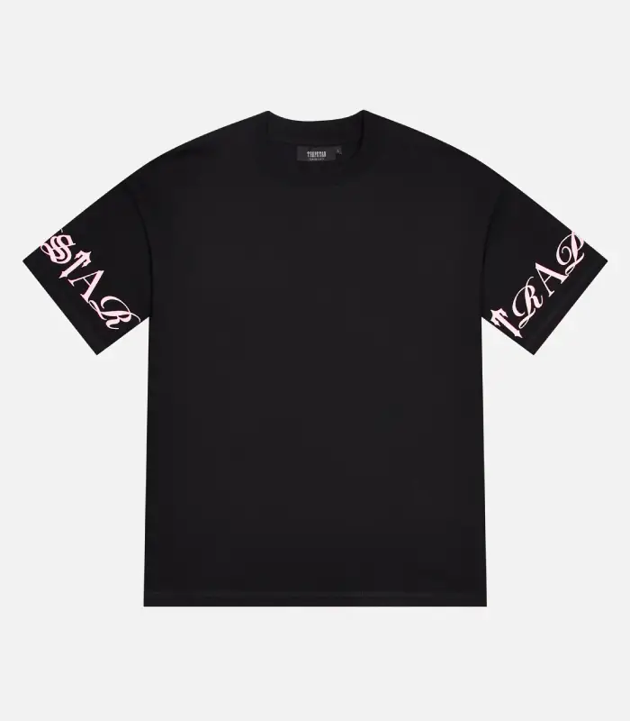 Trapstar-Script-T-Shirt-Black-Pink.webp Trapstar Script T-Shirt Black Pink - Image 1