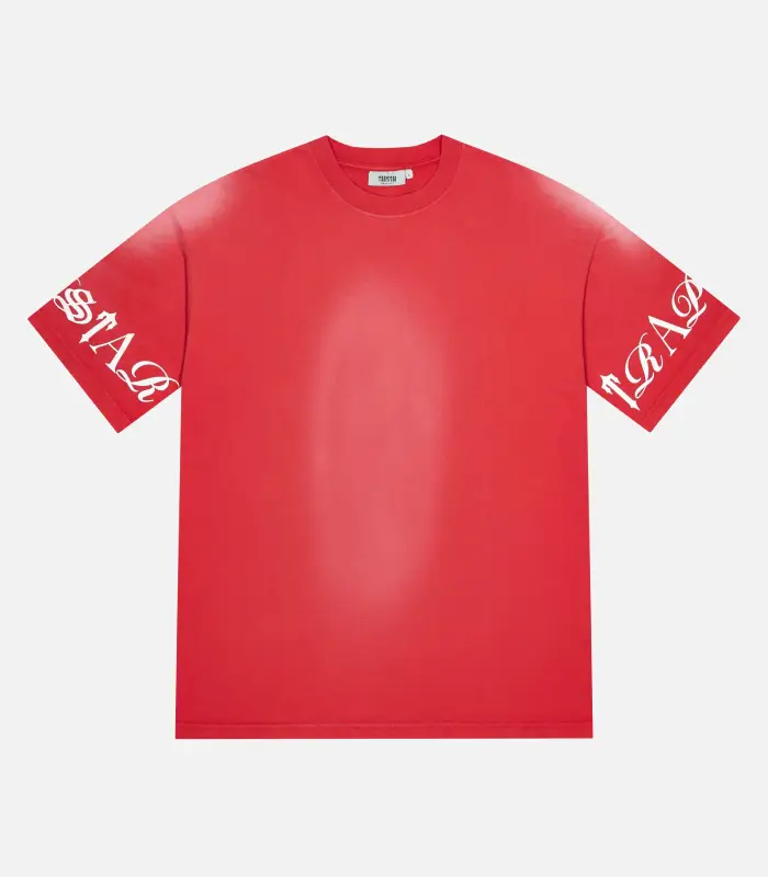 Trapstar-Script-T-Shirt-Red.webp Trapstar Script T-Shirt Red - Image 1